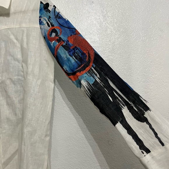 Citron Santa Monica Top Small Womens White Linen Art Asymmetrical Button Tunic - Picture 5 of 14